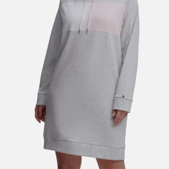 Tommy Hilfiger Women’s Colorblock Hoodie Dress Gray Pink White XL NWT $79 MSRP - Picture 1 of 10